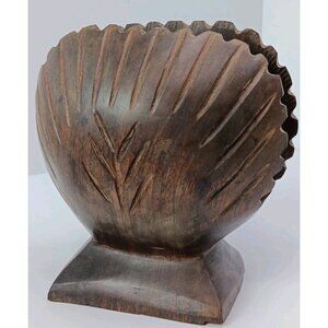 Ironwood Vintage Heavy Hardwood Carved Sea Shell Scallop Napkin Letter Holder